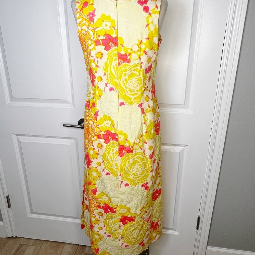 Vintage Yellow Floral Maxi Dress — 1970s Style —pink yellow floral print medium - Picture 4 of 9